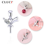925 Silver Women Pearl Pendant Zircon Gemstone Necklace SP383SB