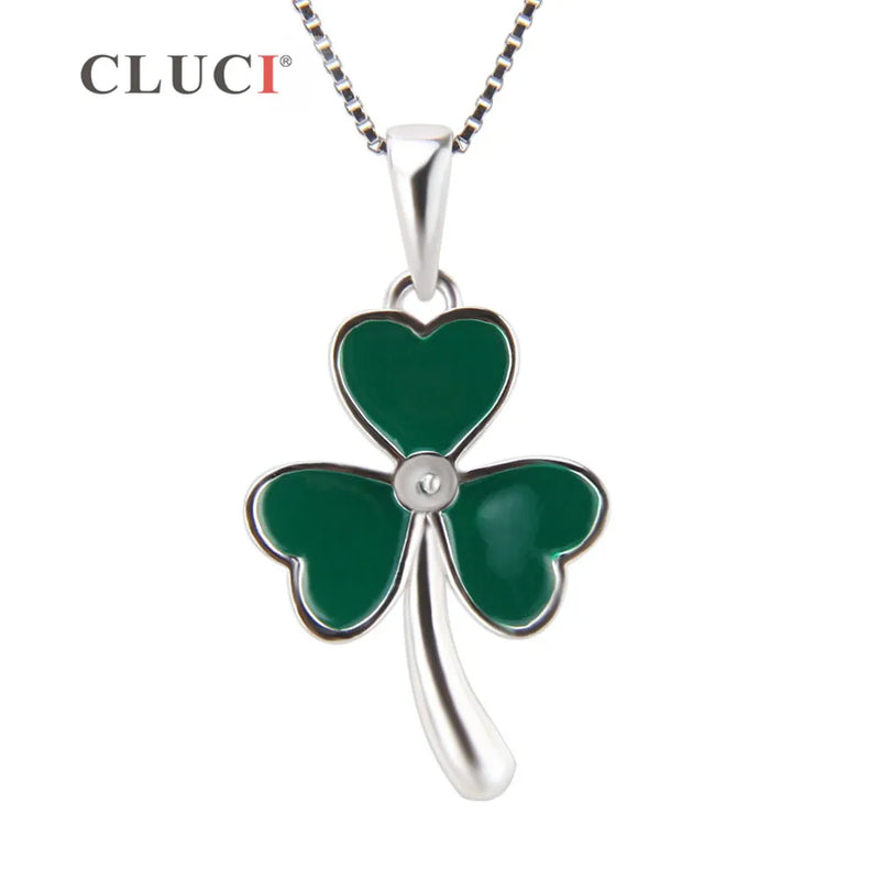 925 Silver Sterling Green Clover Charms Pendant Mounting for Women Kids