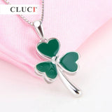 925 Silver Sterling Green Clover Charms Pendant Mounting for Women Kids