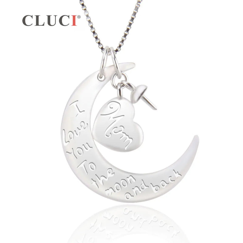 925 Silver Sterling Moon & Heart Pendant Necklace