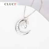 925 Silver Sterling Moon & Heart Pendant Necklace