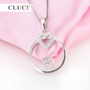 925 Silver Sparkling Heart Pendant Mounting for Women Pearl Necklace Making