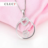 925 Silver Sparkling Heart Pendant Mounting for Women Pearl Necklace Making