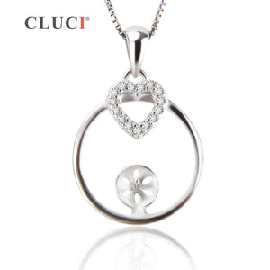925 Silver Sparkling Heart Pendant Mounting for Women Pearl Necklace Making