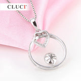 925 Silver Sparkling Heart Pendant Mounting for Women Pearl Necklace Making