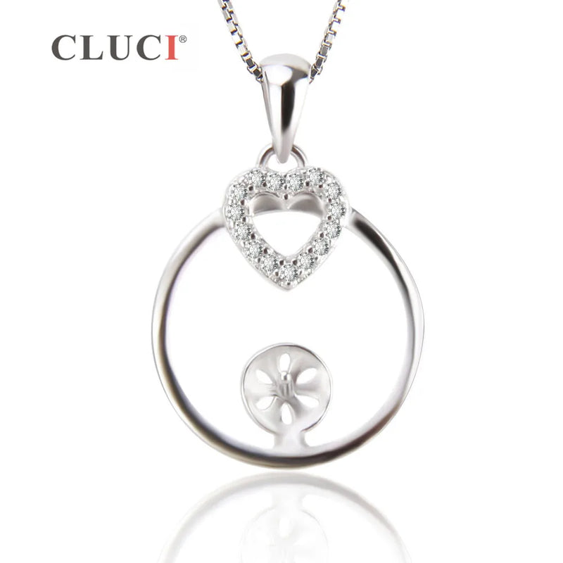 925 Silver Sparkling Heart Pendant Mounting for Women Pearl Necklace Making