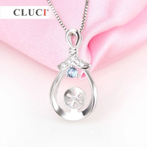 925 Silver Water Drop Pendant Mounting with Zircons for Women
