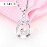 925 Silver Water Drop Pendant Mounting with Zircons for Women