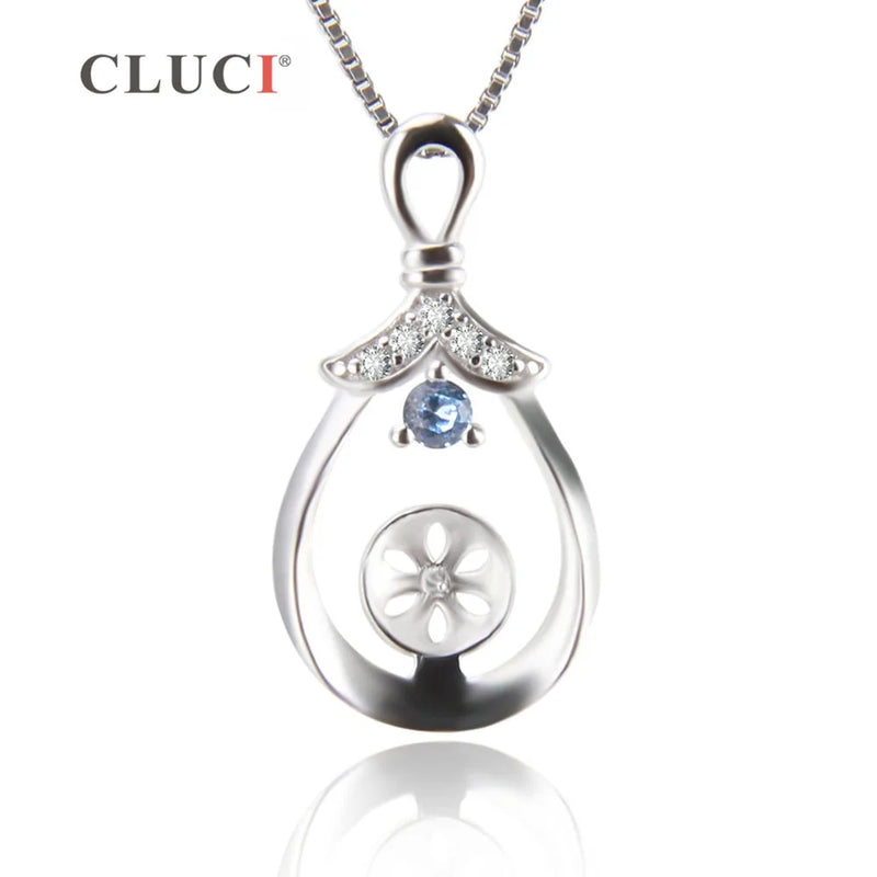 925 Silver Water Drop Pendant Mounting with Zircons for Women