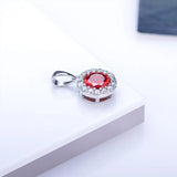 925 Silver Red CZ Round Pendant Women Accessories Jewelry Gift Charms Necklace