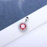 925 Silver Red CZ Round Pendant Women Accessories Jewelry Gift Charms Necklace