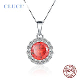 925 Silver Red CZ Round Pendant Women Accessories Jewelry Gift Charms Necklace