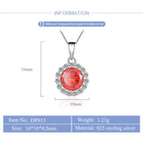 925 Silver Red CZ Round Pendant Women Accessories Jewelry Gift Charms Necklace