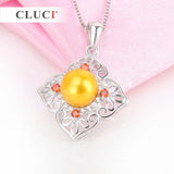 925 Silver Zircon Flower Charm Pendant Necklace with 4 Red Zircons