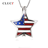 925 Silver Independence Pendant Flag Star Shape Pearl Locket