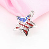 925 Silver Independence Pendant Flag Star Shape Pearl Locket