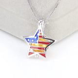 925 Silver Independence Pendant Flag Star Shape Pearl Locket
