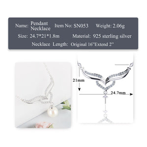 925 Silver Angel Heart Zircon Pendant Necklace for Women