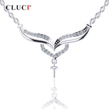 925 Silver Angel Heart Zircon Pendant Necklace for Women