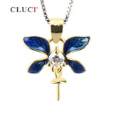 925 Silver Blue Flower Pearl Pendant Charms for Jewelry Making