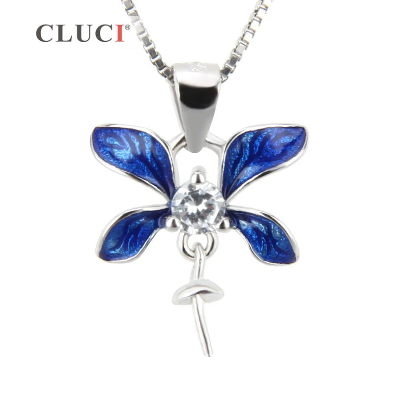 925 Silver Blue Flower Pearl Pendant Charms for Jewelry Making