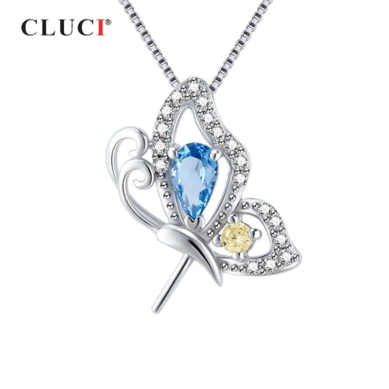 925 Silver Butterfly Pendant Zircon Jewelry Gift for Women SP406SB