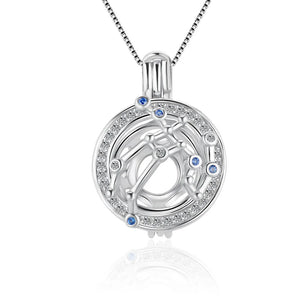 925 Silver CZ 12 Constellations Necklace Pendant DIY Pearl Charms Cage SC475SB