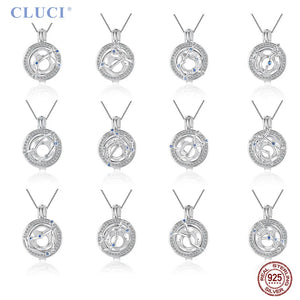 925 Silver CZ 12 Constellations Necklace Pendant DIY Pearl Charms Cage SC475SB