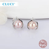 925 Silver CZ Heart Pearl Stud Earrings Mountings Women Party Wedding SE171SB
