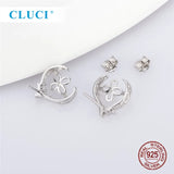 925 Silver CZ Heart Pearl Stud Earrings Mountings Women Party Wedding SE171SB