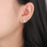 925 Silver CZ Heart Pearl Stud Earrings Mountings Women Party Wedding SE171SB