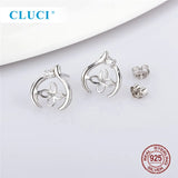 925 Silver CZ Heart Pearl Stud Earrings Mountings Women Party Wedding SE171SB