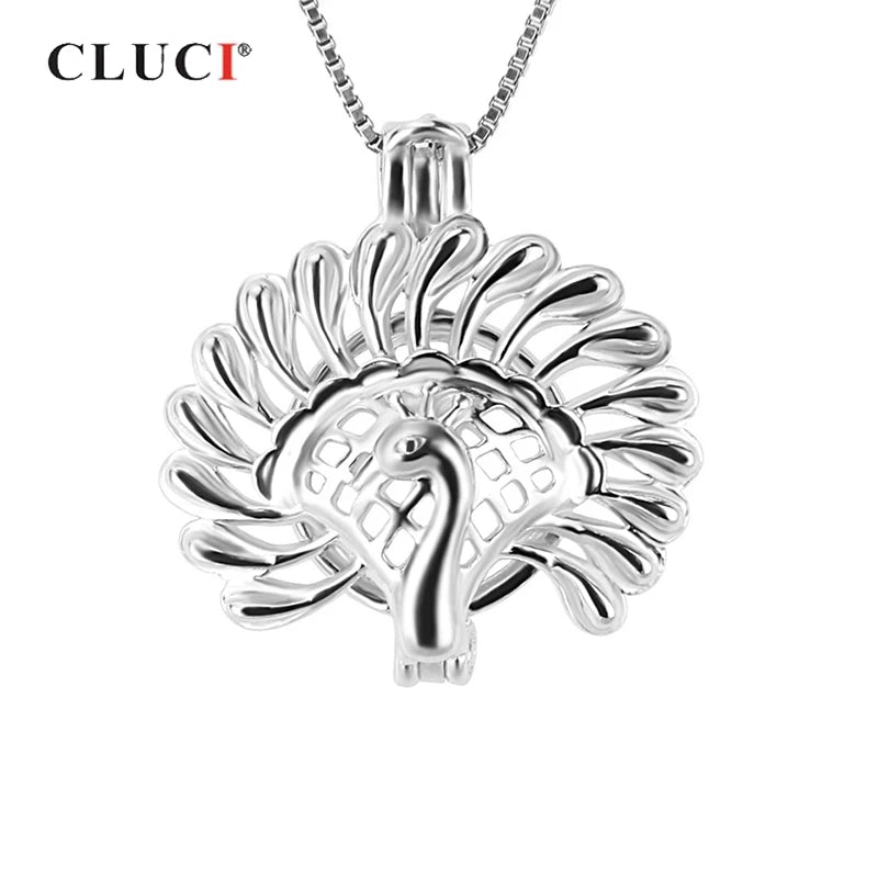 925 Sterling Silver Peacock Cage Pendant for Women