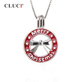 925 Silver Christmas Cage Pendant w/ Bowknot Round Charms Pearl Locket