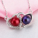 925 Silver Double Heart Valentine Pendant Necklace Romantic Love Zircon SN032SB