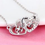 925 Silver Double Heart Valentine Pendant Necklace Romantic Love Zircon SN032SB