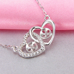 925 Silver Double Heart Valentine Pendant Necklace Romantic Love Zircon SN032SB