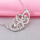 925 Silver Double Heart Valentine Pendant Necklace Romantic Love Zircon SN032SB