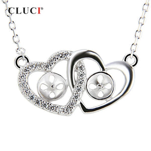 925 Silver Double Heart Valentine Pendant Necklace Romantic Love Zircon SN032SB