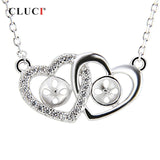 925 Silver Double Heart Valentine Pendant Necklace Romantic Love Zircon SN032SB