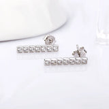 925 Silver Stud Earrings Rectangular Zircons Women Party DE009SB