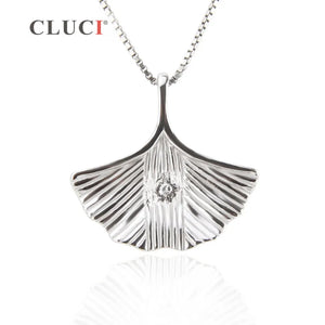 925 Silver Ginkgo Leaf Pendant Necklace Choker Collar SP183SB