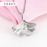 925 Silver Ginkgo Leaf Pendant Necklace Choker Collar SP183SB