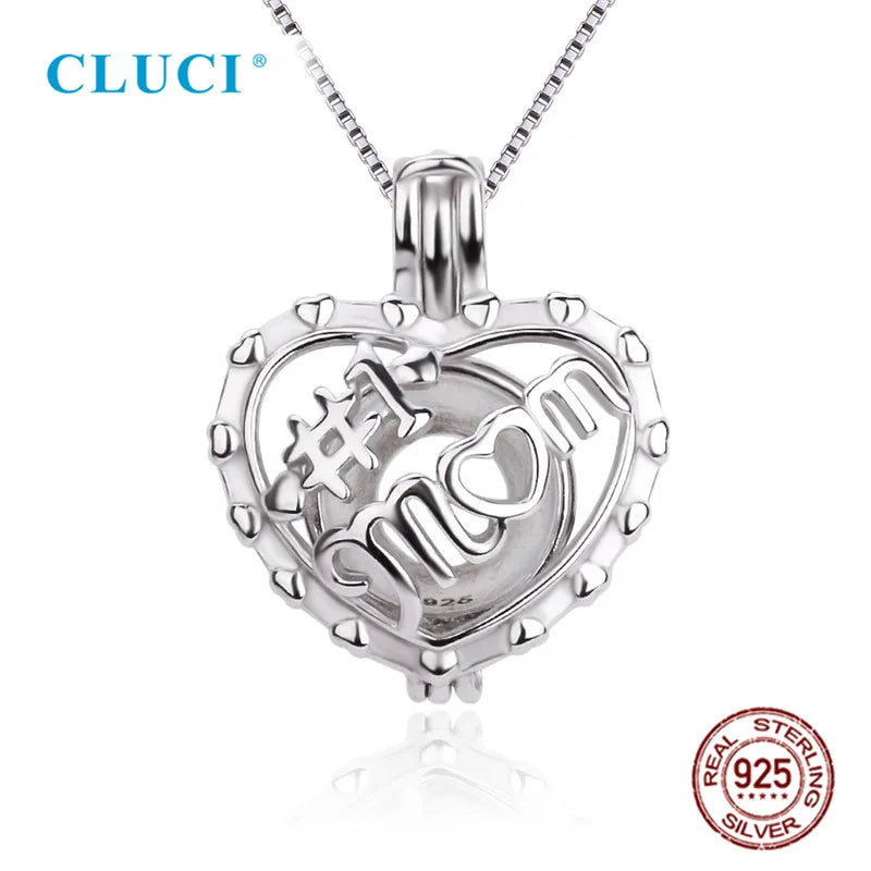 925 Silver First Mom Cage Pendant Heart Pearl Gift SC401SB