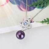 925 Silver Flower Charm Pearl Necklace for Women