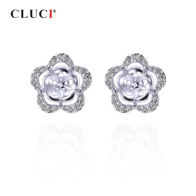 925 Silver Flower Pearl Stud Earrings SE072SB