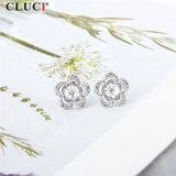 925 Silver Flower Pearl Stud Earrings SE072SB