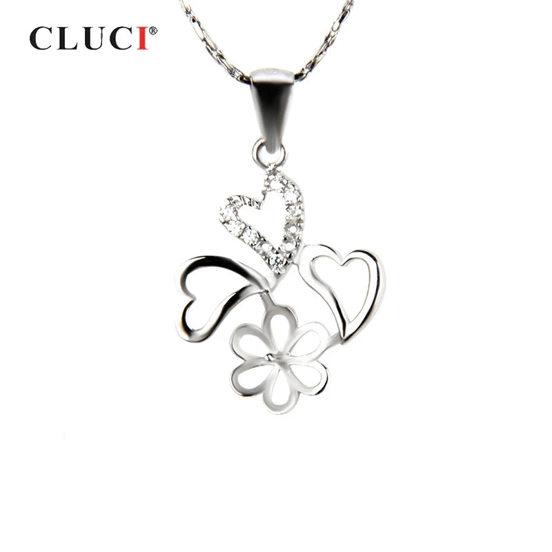 925 Sterling Silver Flower Heart Charms Pendant for Women
