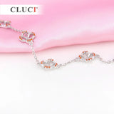 925 Silver 4 Leaf Clover Bracelet with Red Zircons Women's Charm Bracelet