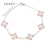 925 Silver 4 Leaf Clover Bracelet with Red Zircons Women's Charm Bracelet